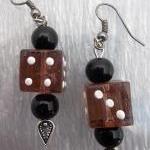 Amber Glass Dice Earrings ~..