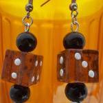 Amber Glass Dice Earrings ~..