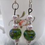 Green Floral and pearl bead..