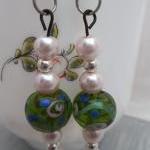 Green Floral and pearl bead..
