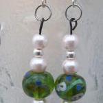 Green Floral and pearl bead..