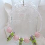 Pink and Green Lampwork ear..