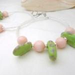 Pink and Green Lampwork ear..