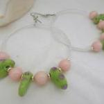 Pink and Green Lampwork ear..