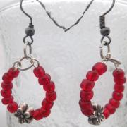 Red beaded hoops with Flowers Earrings