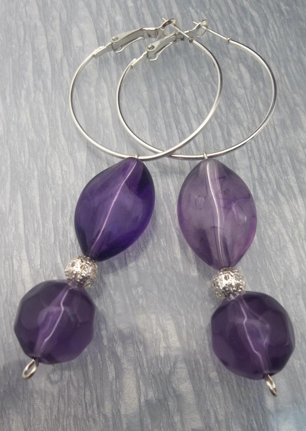 Pretty Purple Beaded Hoop Earrings