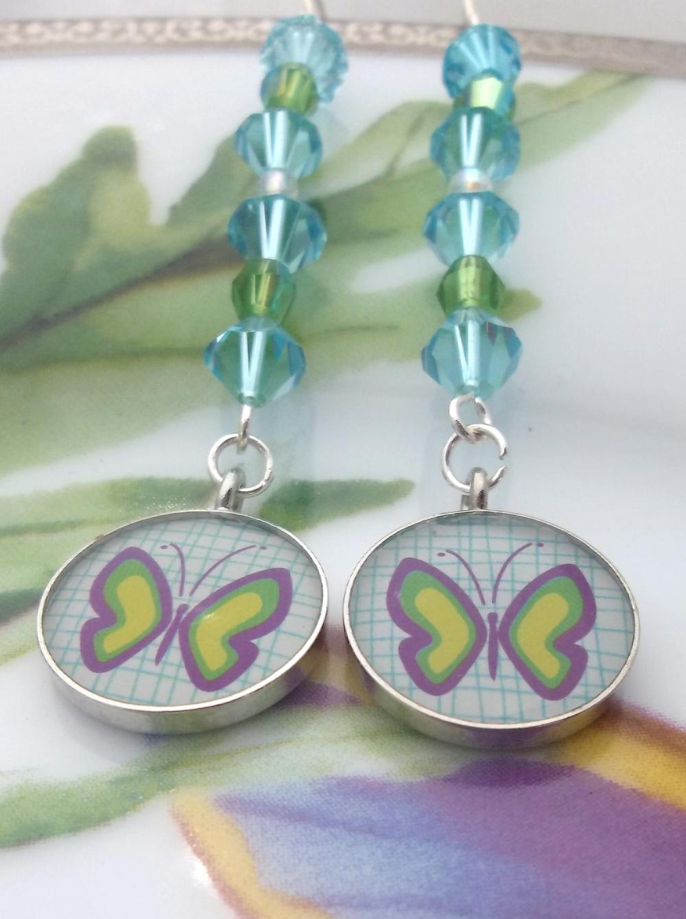 Blue and Green Butterfly earrings - Springtime!