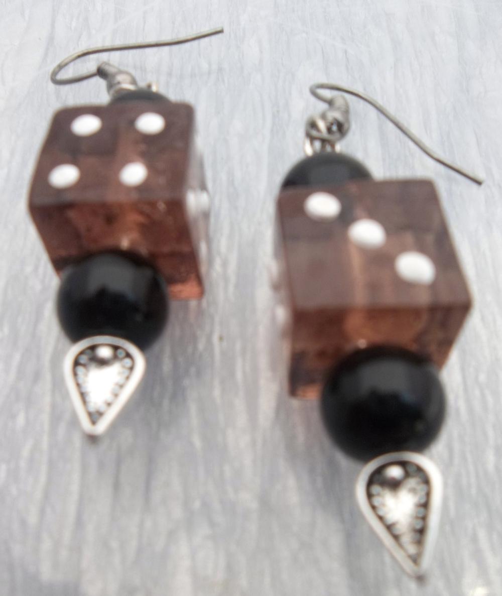 Amber Glass Dice Earrings ~ Funky!!