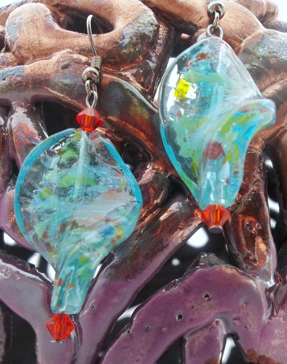Twisted Turquoise Glass Beaded Earrings