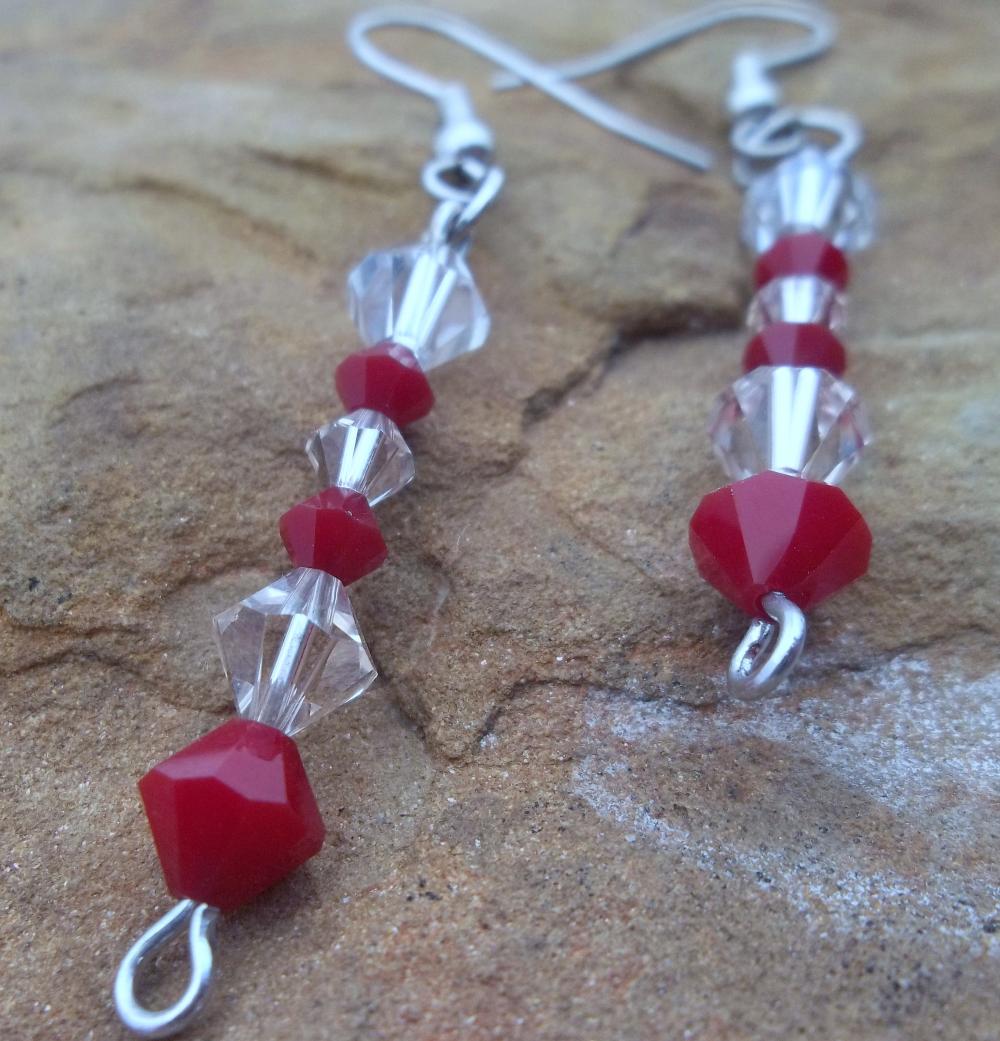 Red and Clear Swarovski Crystal earrings