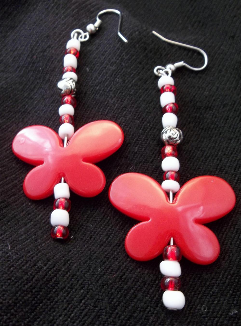 Red and White Butterfly earrings