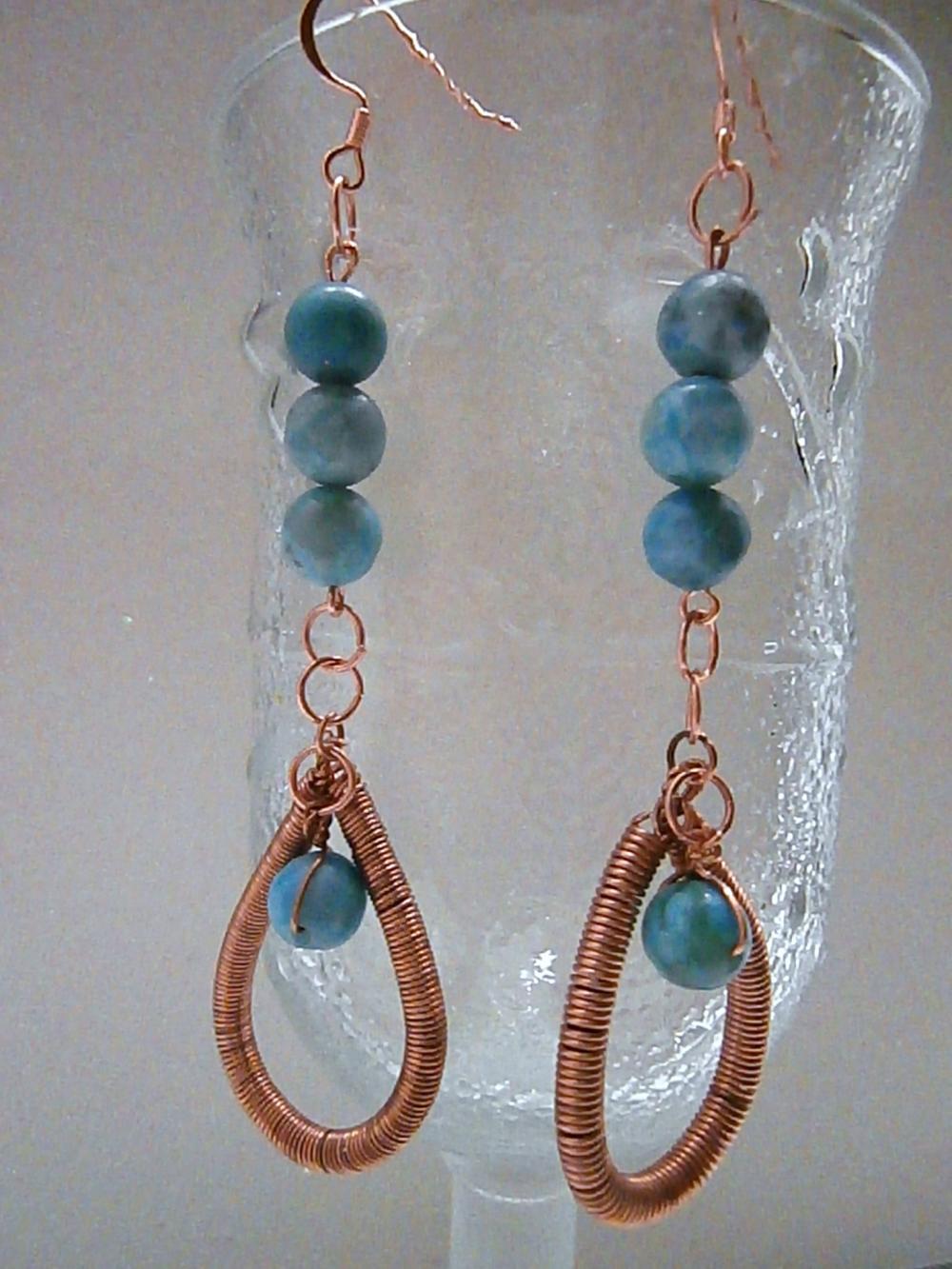 Turquoise Jasper and Copper Spirals Earrings